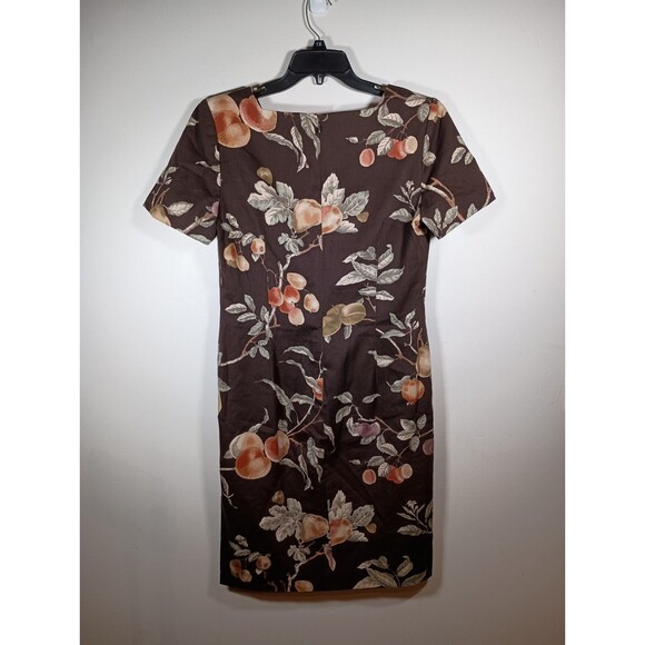 Vintage Maggy London Brown Shift Floral Cotton USA Square Neck Dress Size 10 - Picture 5 of 6